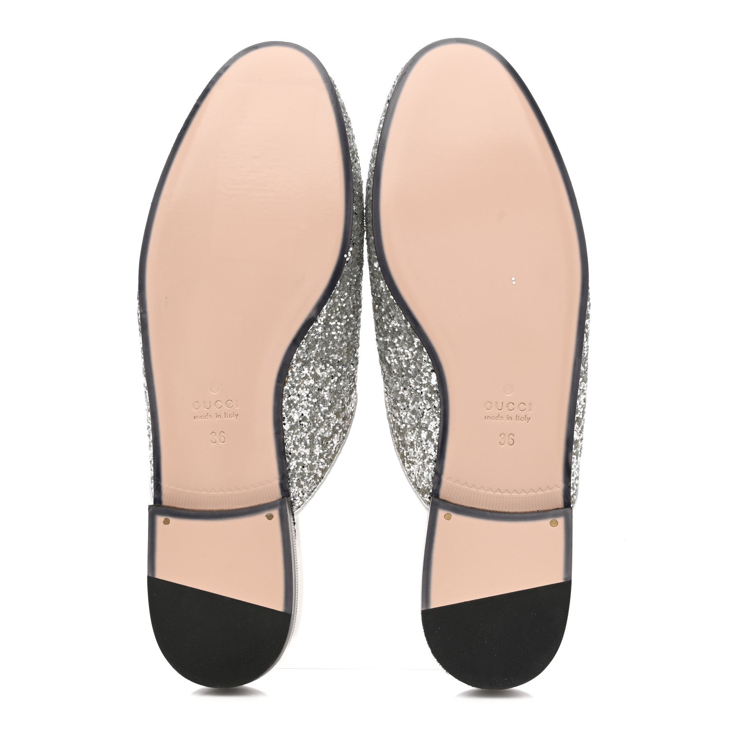 GUCCI GLITTER PRINCETOWN SLIPPERS SILVER