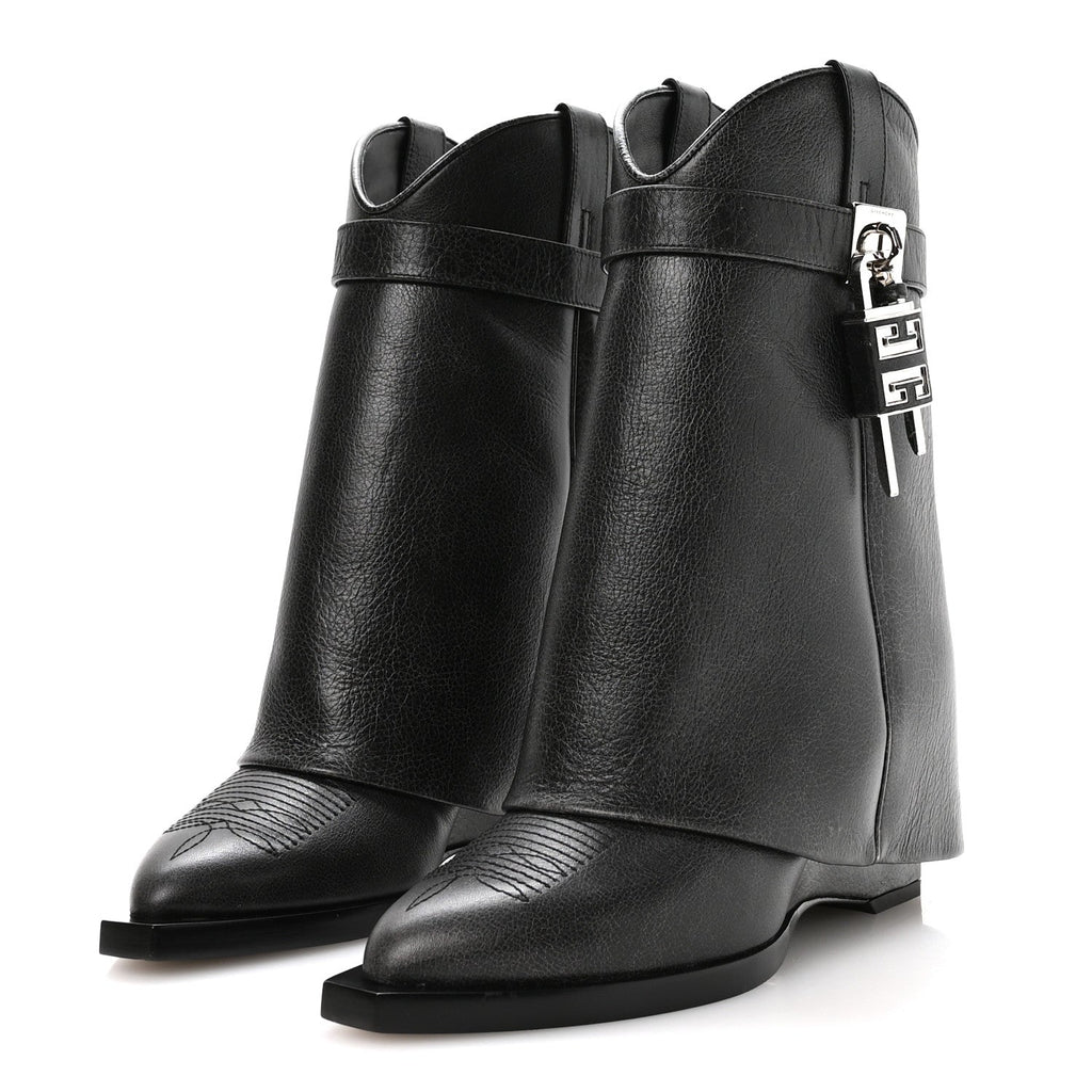 GIVENCHY AGED CALFSKIN COWBOY SHARK LOCK HIGH BOOT BLACK