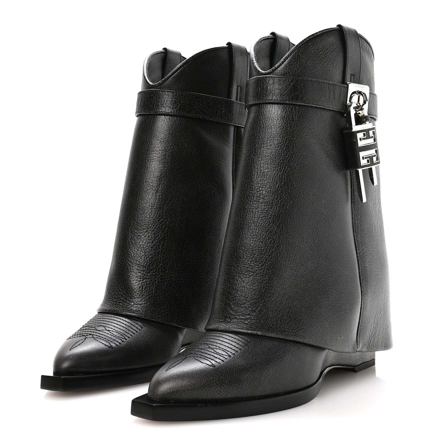GIVENCHY AGED CALFSKIN COWBOY SHARK LOCK HIGH BOOT BLACK