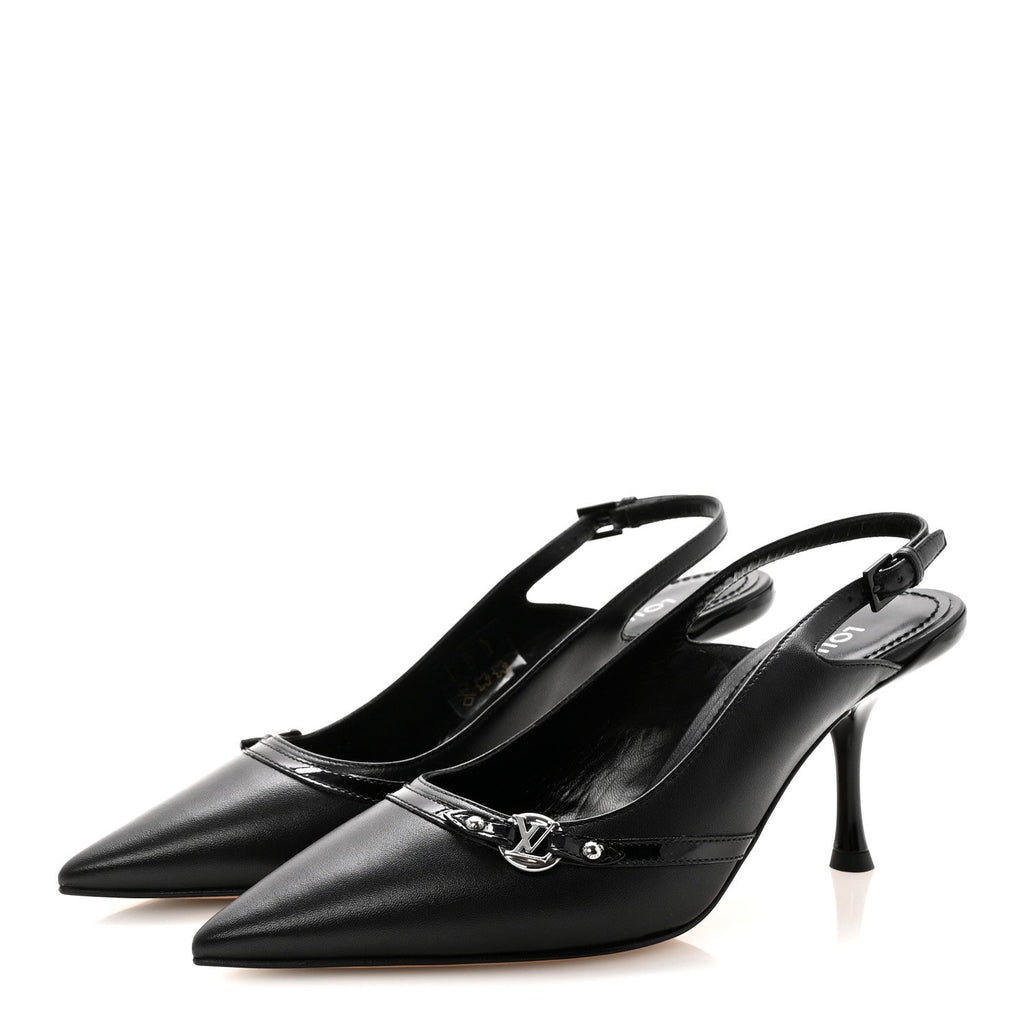 LOUIS VUITTON LAMBSKIN PATENT ROMY SLINGBACK PUMPS BLACK