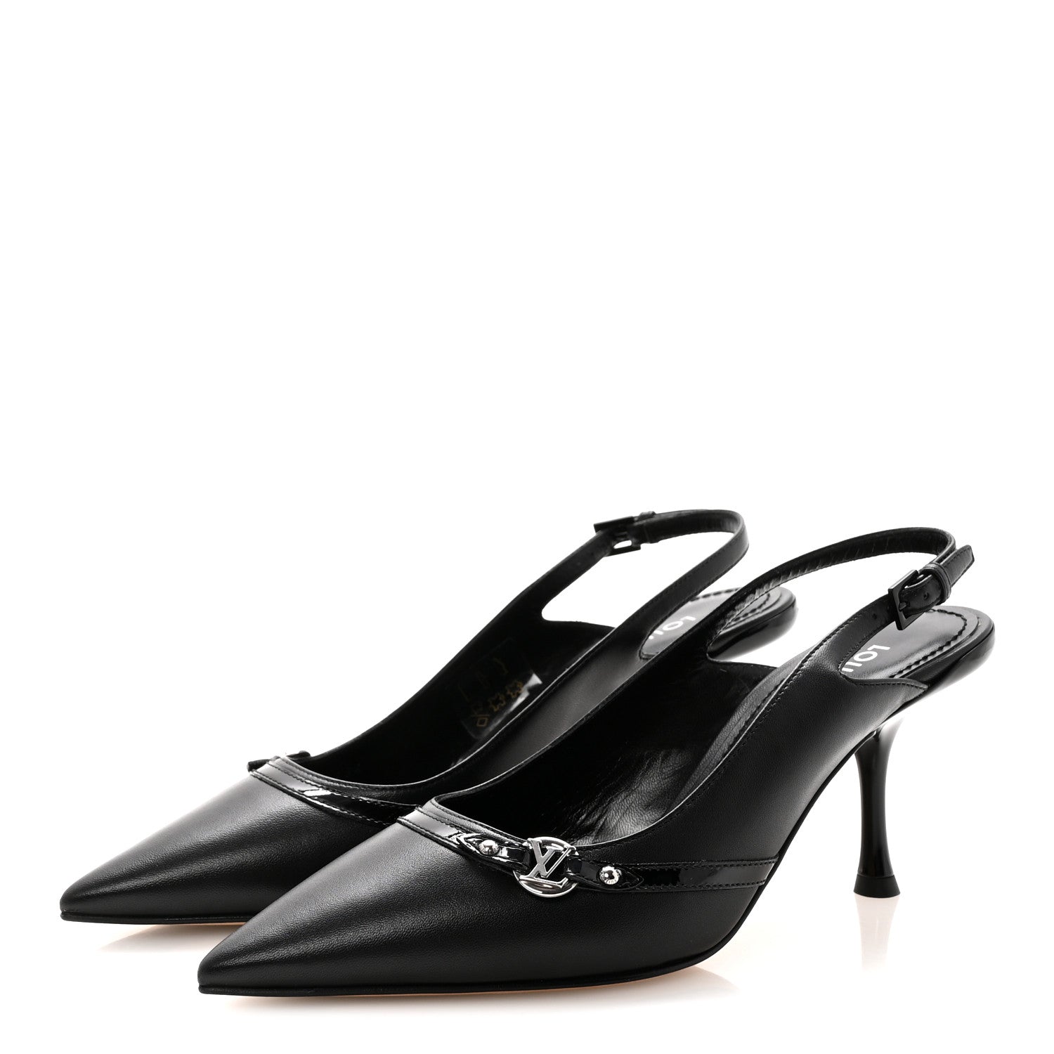 LOUIS VUITTON LAMBSKIN PATENT ROMY SLINGBACK PUMPS BLACK