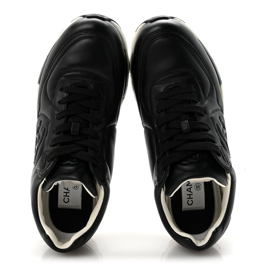 CHANEL TWEED SUEDE CALFSKIN CC SNEAKERS NAVY & BLACK