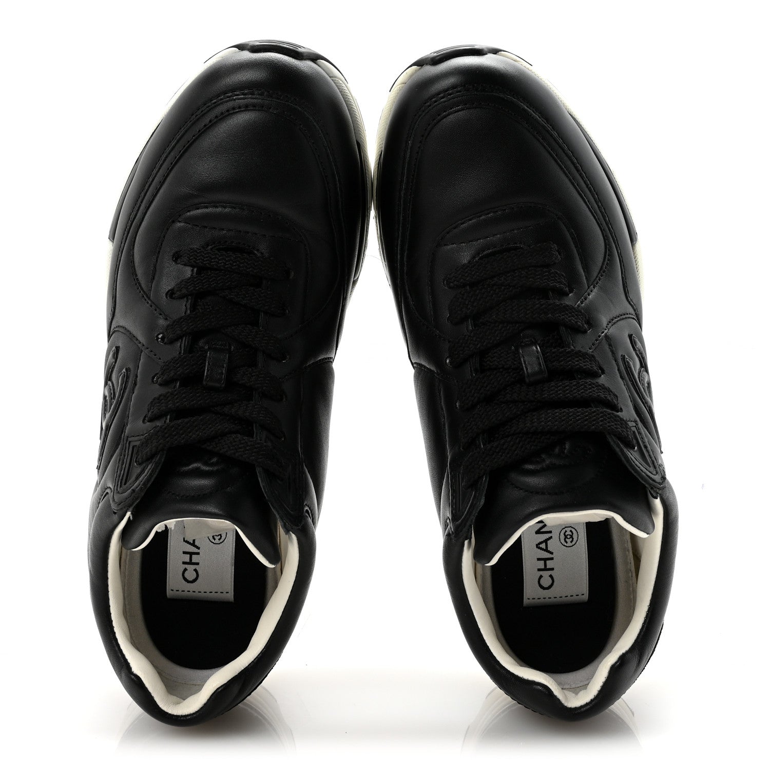CHANEL TWEED SUEDE CALFSKIN CC SNEAKERS NAVY & BLACK