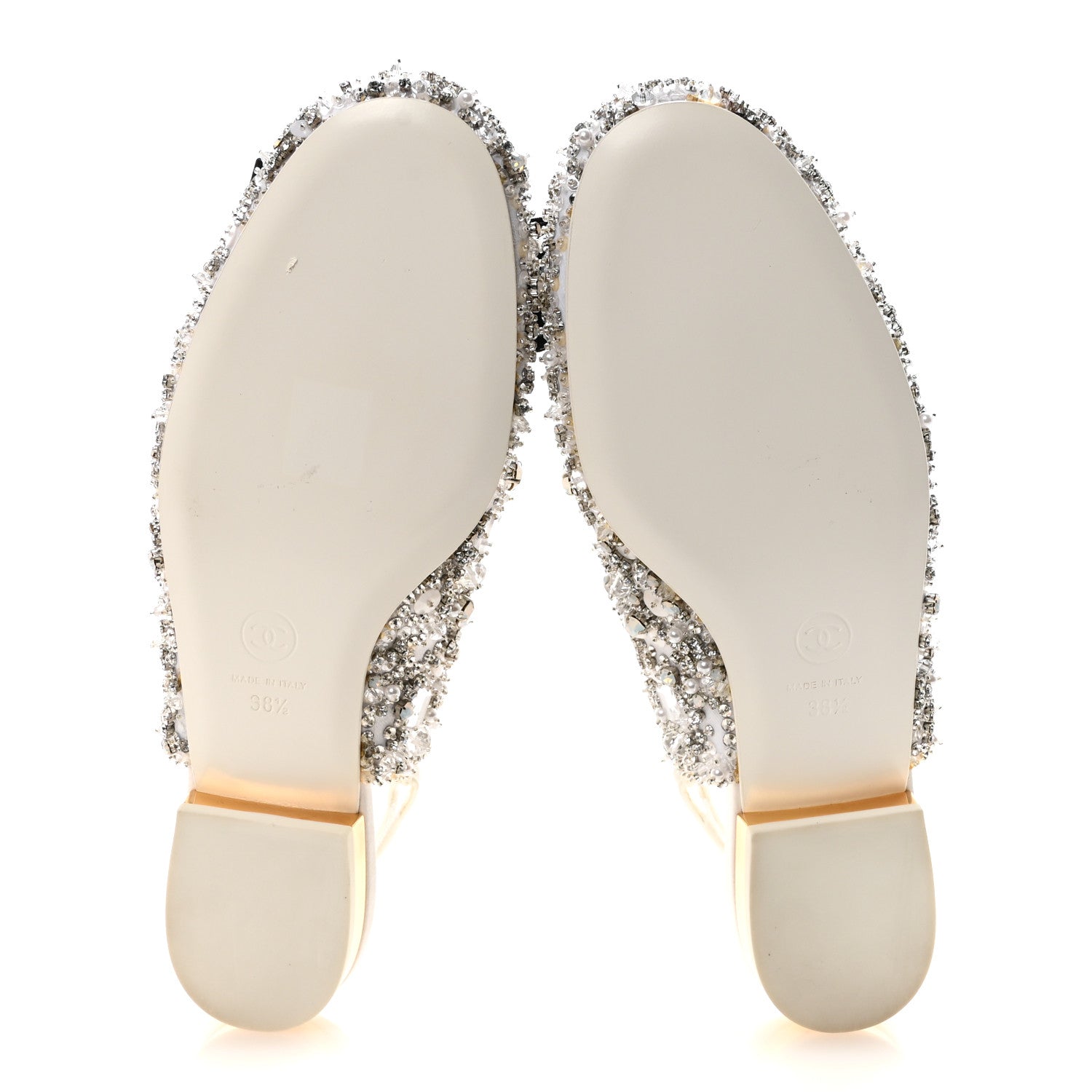 CHANEL SATIN CRYSTAL LAMBSKIN GROSGRAIN BOW CC SLINGBACK FLATS WHITE BLACK