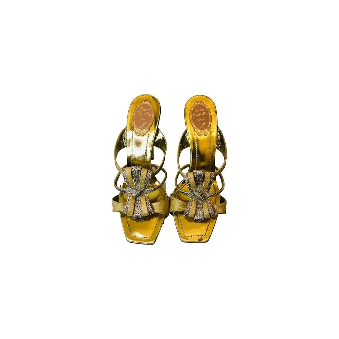 René Caovilla Mules Textile Fibers - Gold