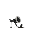 Manolo Blahnik Crystal-Embellished Satin Mules - Black