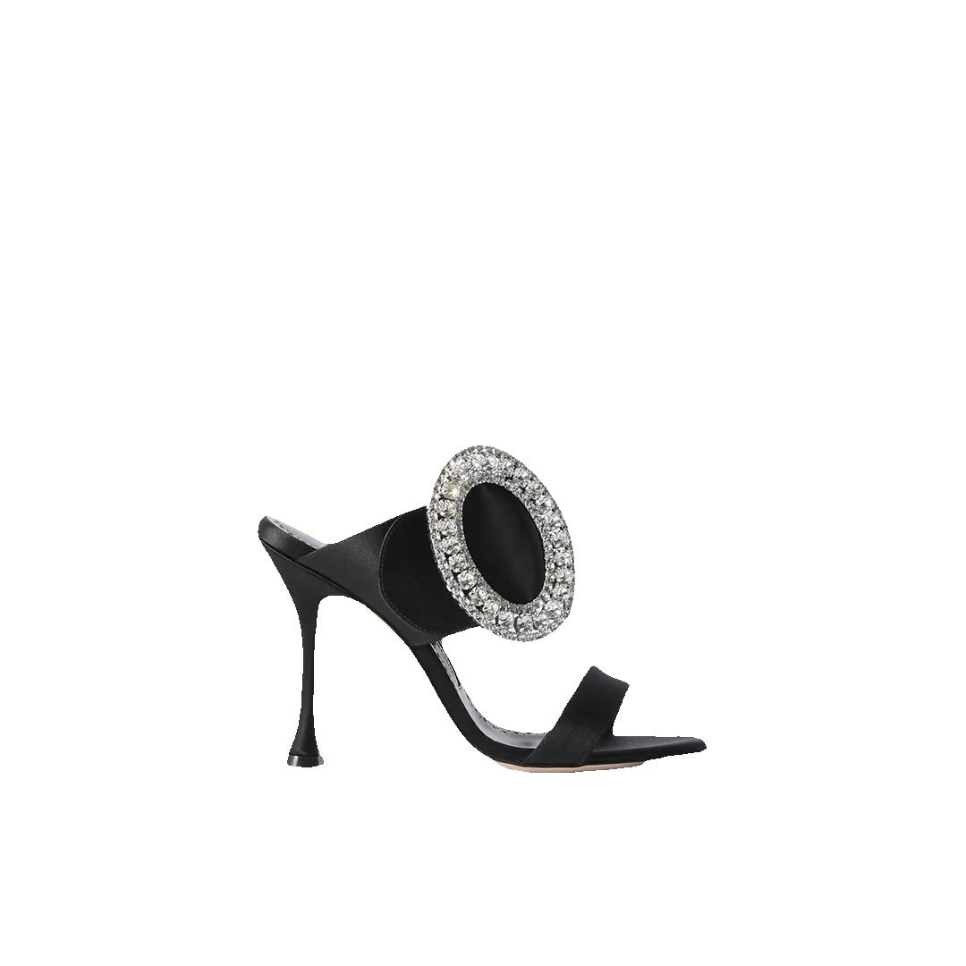 Manolo Blahnik Crystal-Embellished Satin Mules - Black