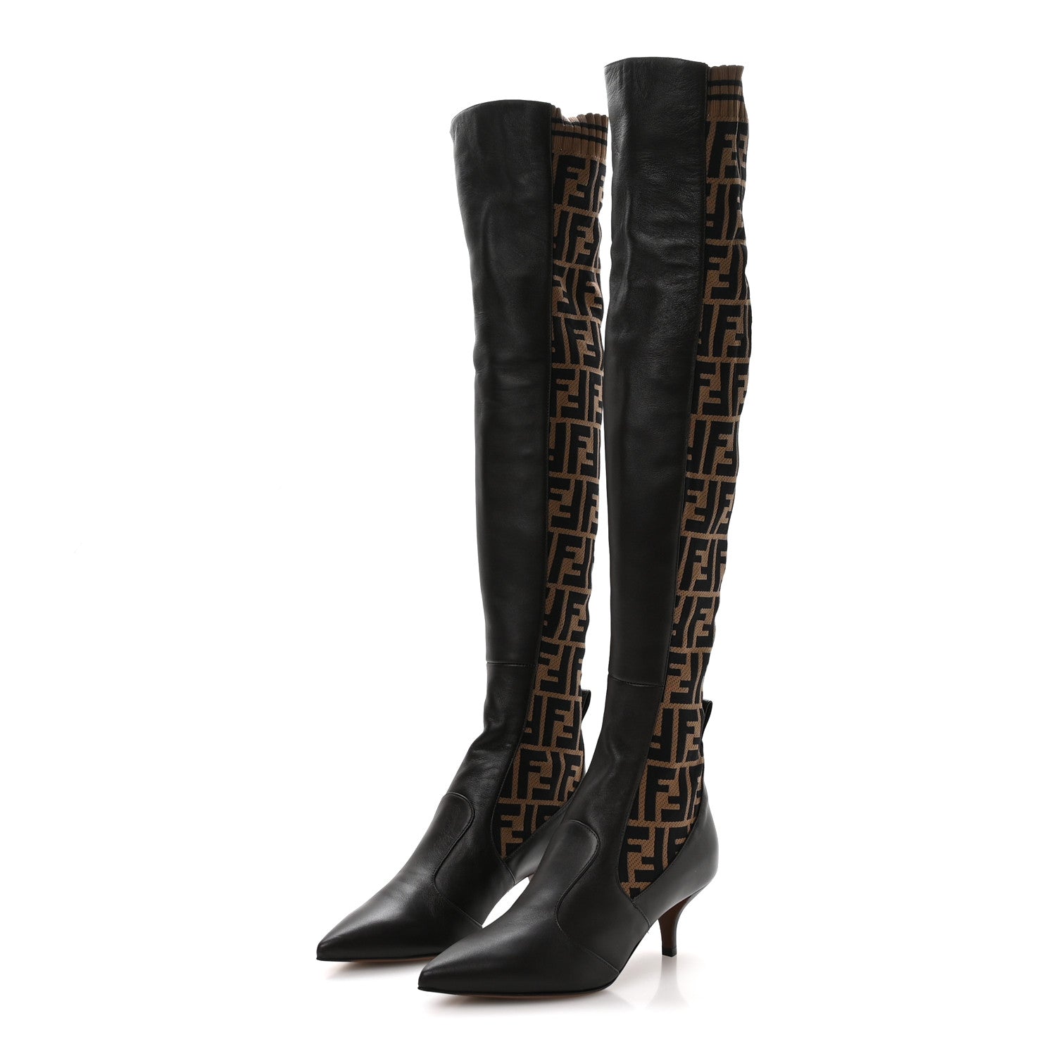 FENDI FF ROCKOKO NAPPA MICROFIBER THIGH HIGH BOOT EBANO TOBACCO