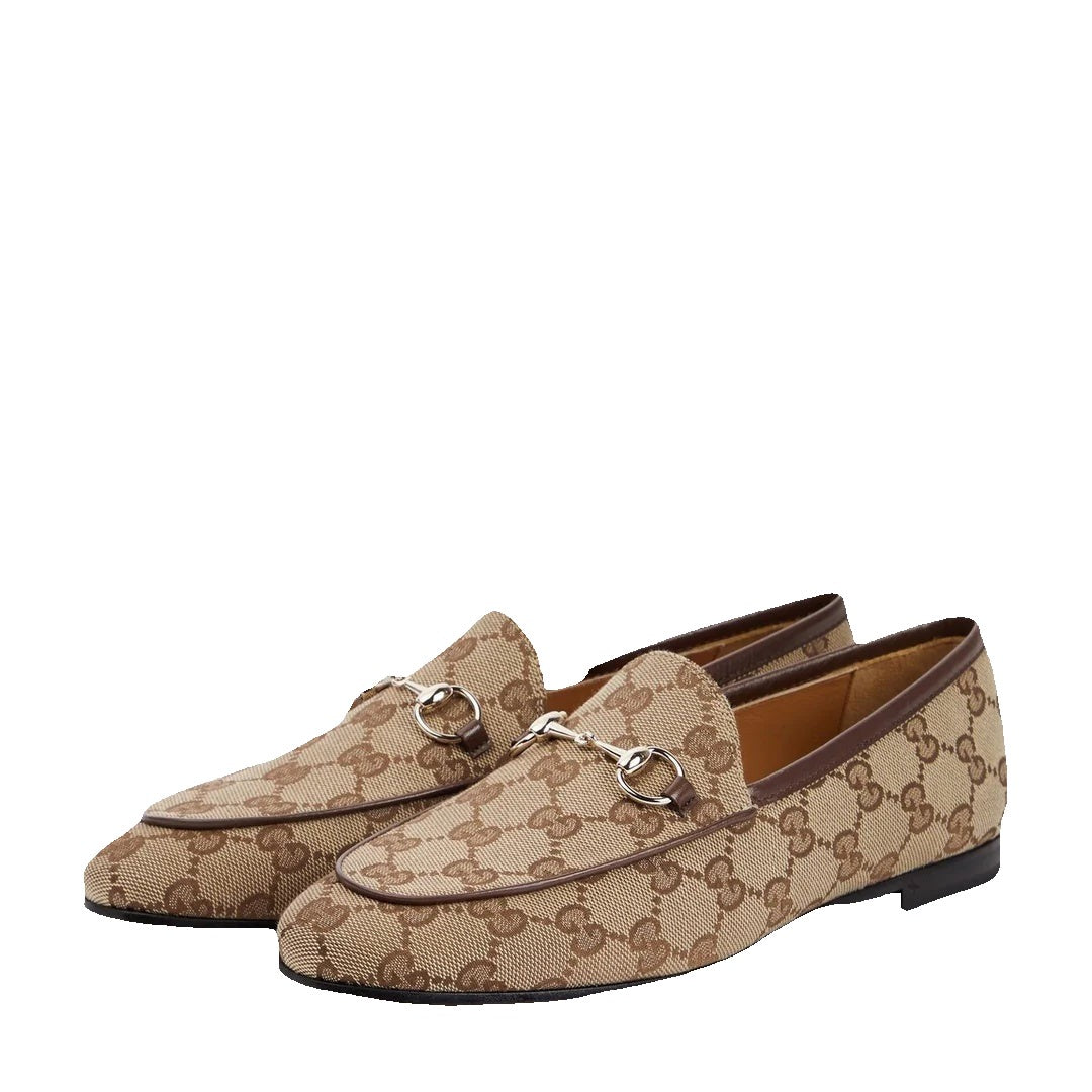 Gucci Velvet GG Monogram Horsebit Jordaan Loafers Blue - Beige/Ebony Canvas
