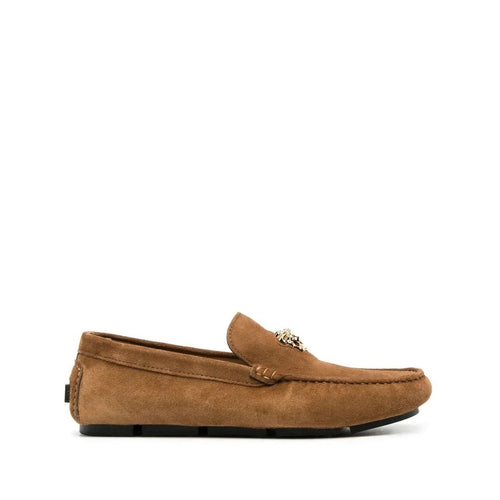 Versace Medusa Leather Loafers - Tan/Khaki Suede