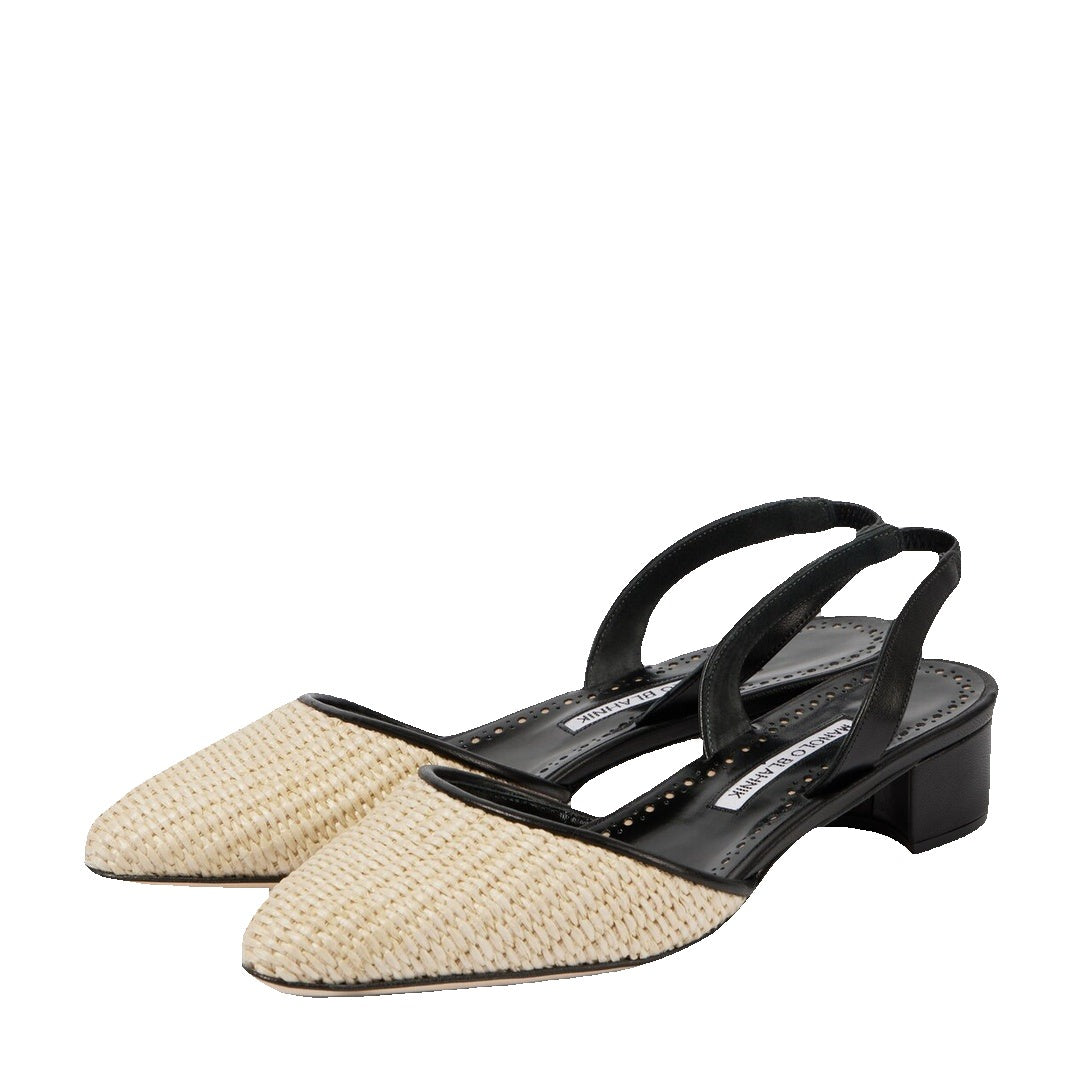 Manolo Blahnik BB Woven Raffia Pumps - Natural