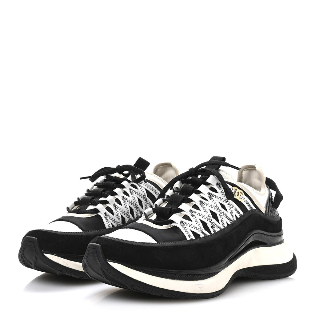 CHANEL FABRIC SUEDE CALFSKIN CC SNEAKERS PINK BEIGE PINK & BLACK & WHITE