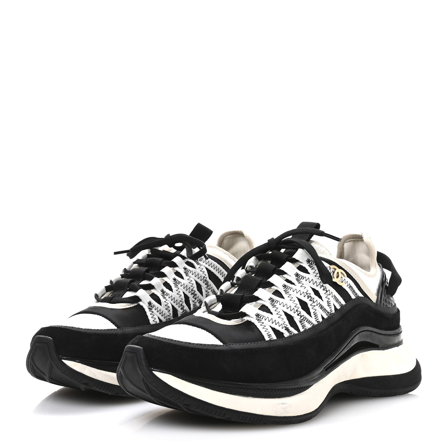 CHANEL FABRIC SUEDE CALFSKIN CC SNEAKERS PINK BEIGE PINK & BLACK & WHITE