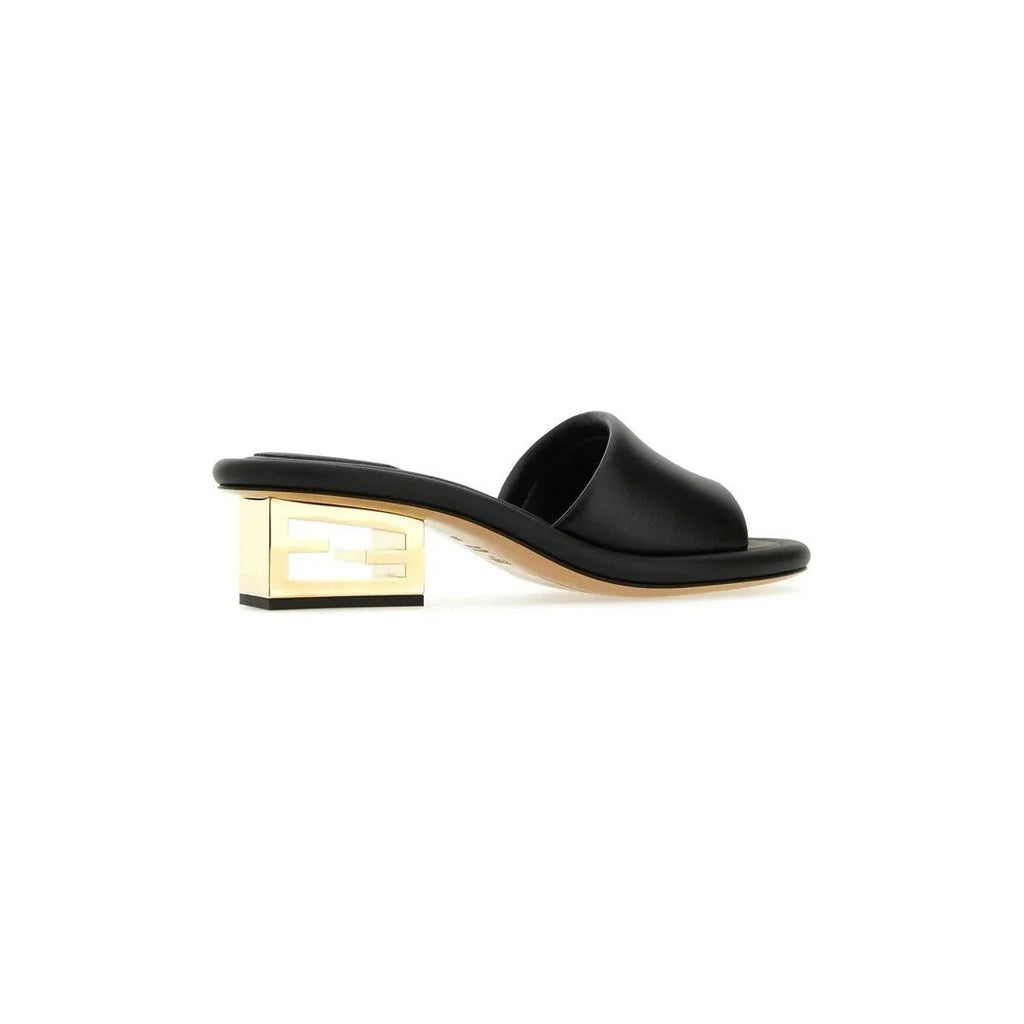 Fendi 45mm Baguette Metallic Leather Mules - Black
