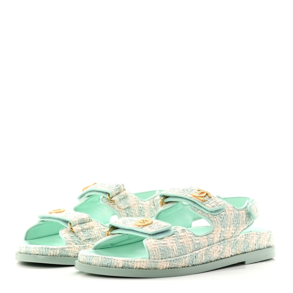 CHANEL TWEED BLUE DAD SANDALS