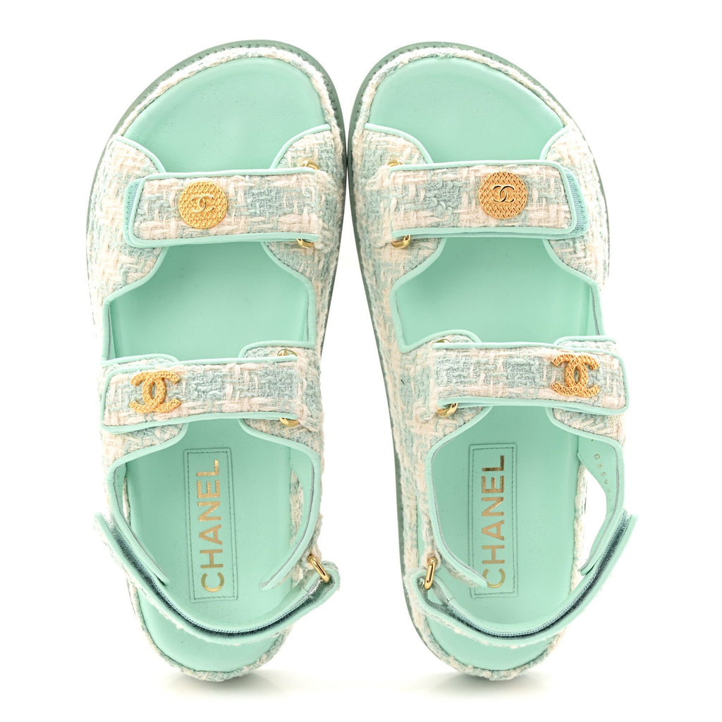 CHANEL TWEED BLUE DAD SANDALS