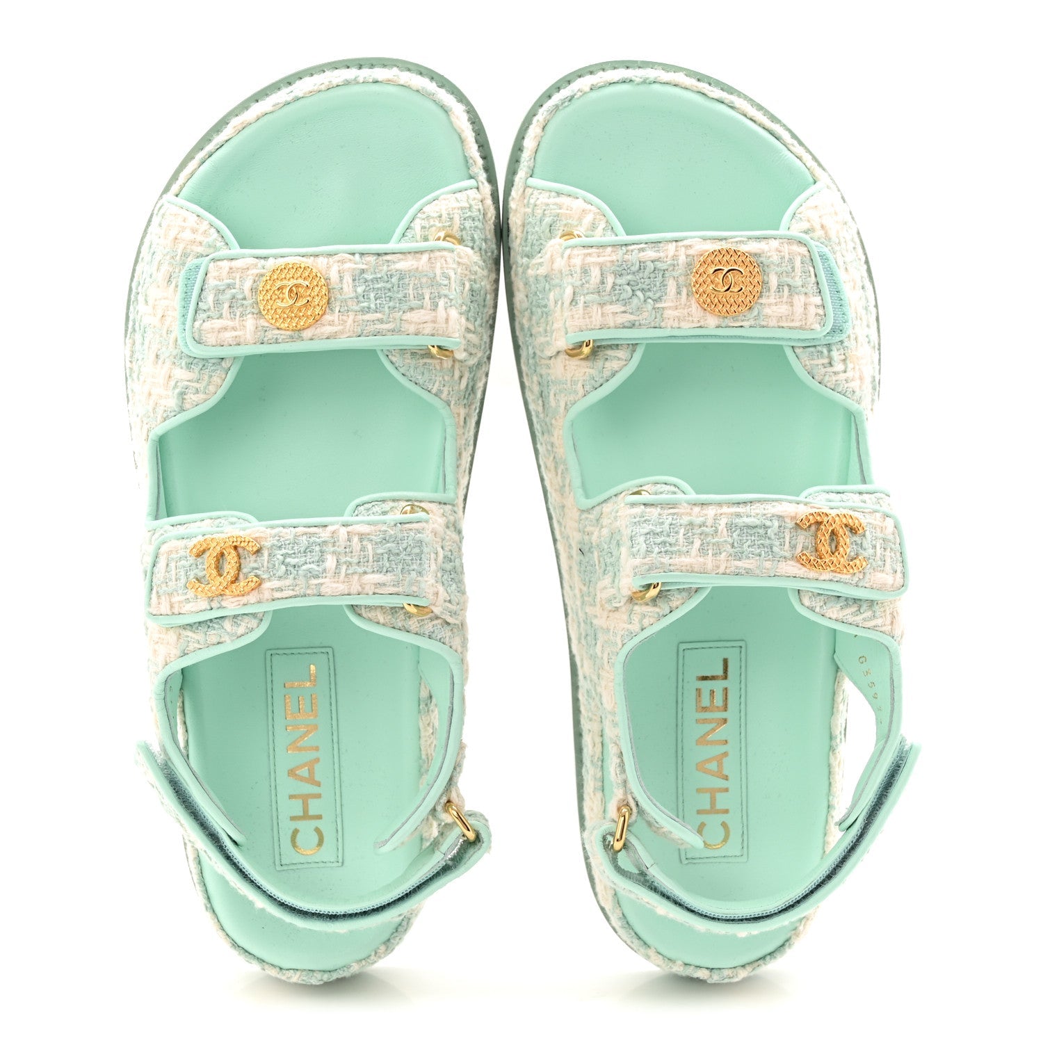 CHANEL TWEED BLUE DAD SANDALS