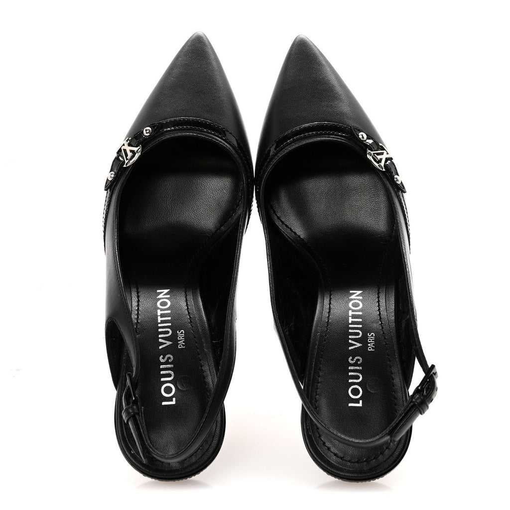LOUIS VUITTON LAMBSKIN PATENT ROMY SLINGBACK PUMPS BLACK