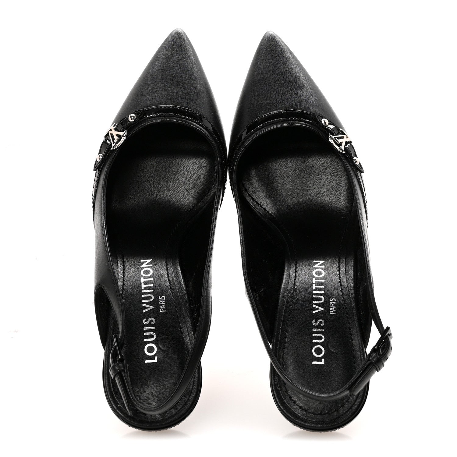 LOUIS VUITTON LAMBSKIN PATENT ROMY SLINGBACK PUMPS BLACK