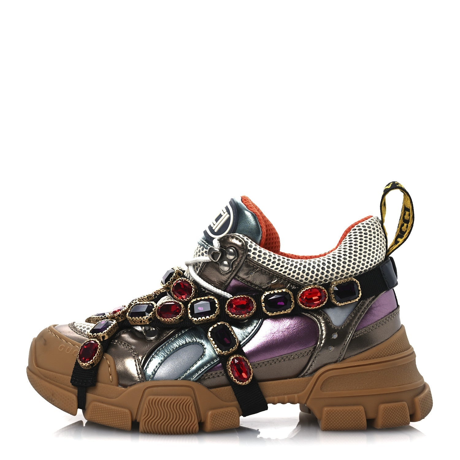 GUCCI FLASHTREK MESH CALFSKIN REMOVABLE CRYSTALS SNEAKERS WHITE