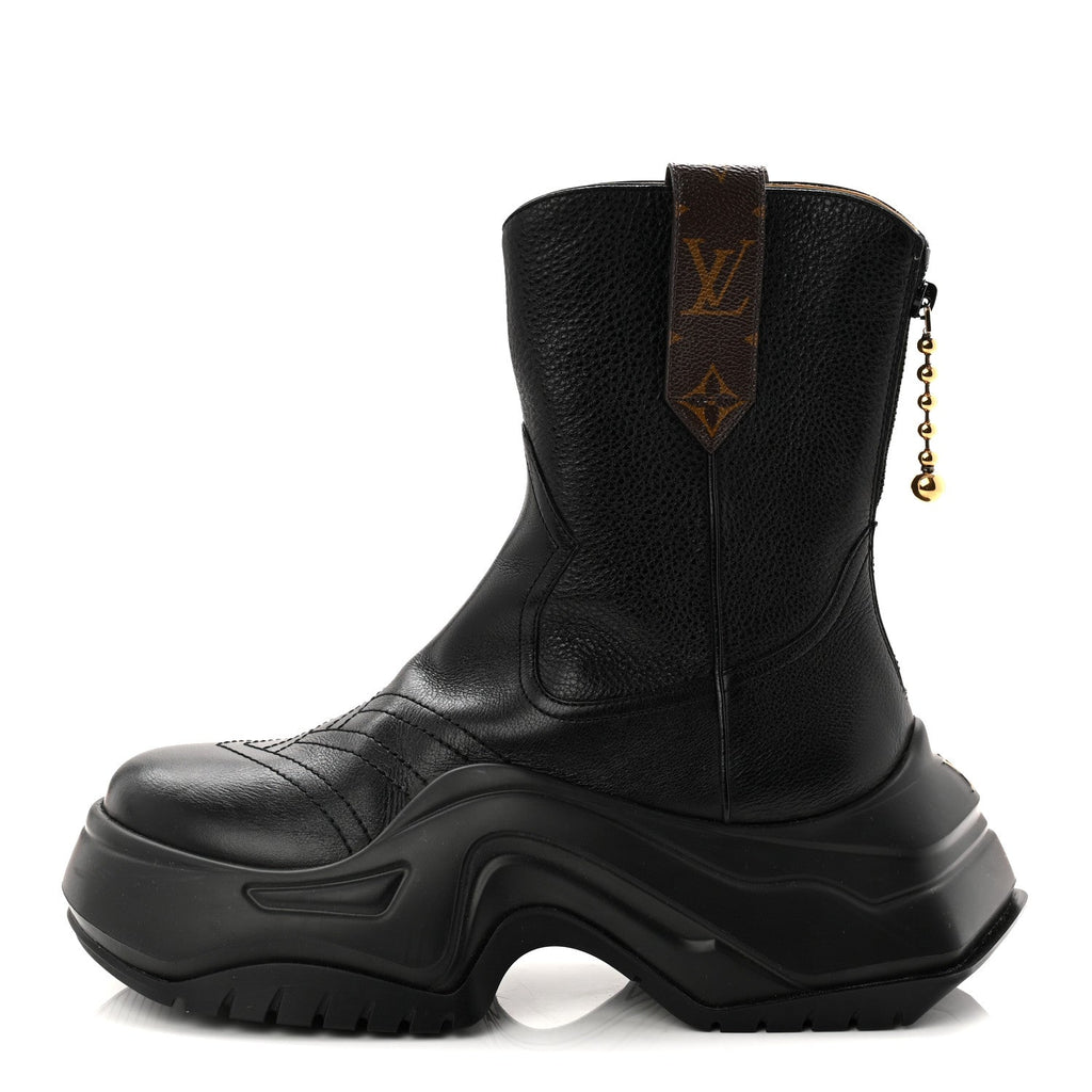 LOUIS VUITTON CALFSKIN MONOGRAM LV ARCHLIGHT . PLATFORM SNEAKER BLACK