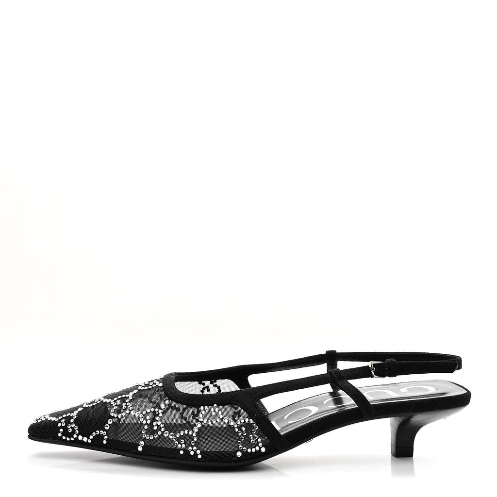 GUCCI CRYSTAL GG MONOGRAM SLINGBACK PUMPS BLACK