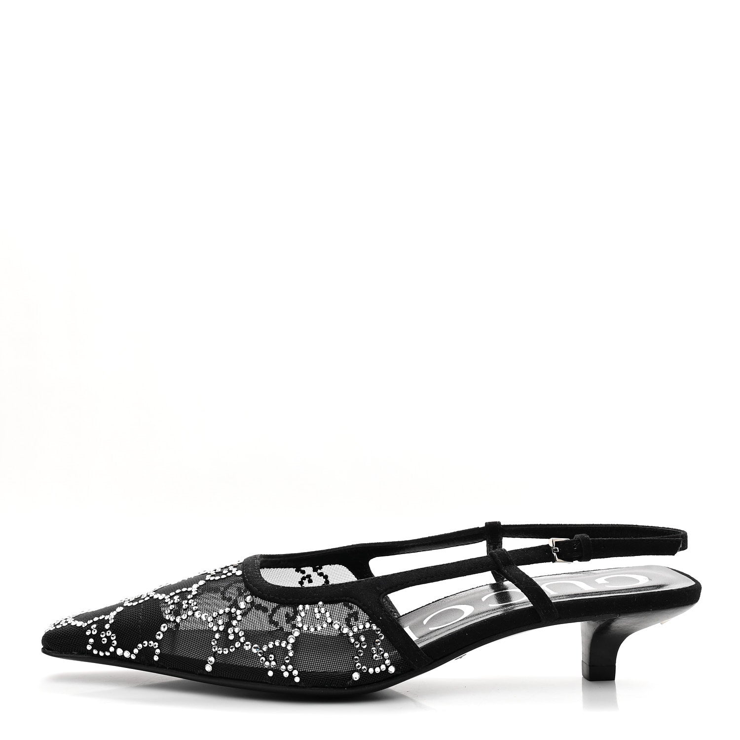 GUCCI CRYSTAL GG MONOGRAM SLINGBACK PUMPS BLACK