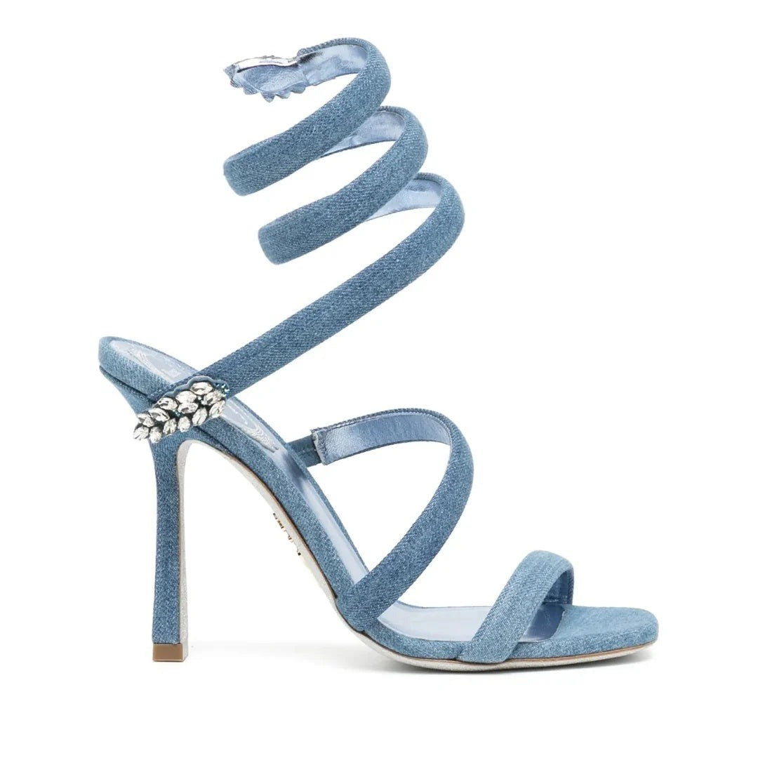 René Caovilla Eden Cerulean Sandal 100 - Blue (denim)