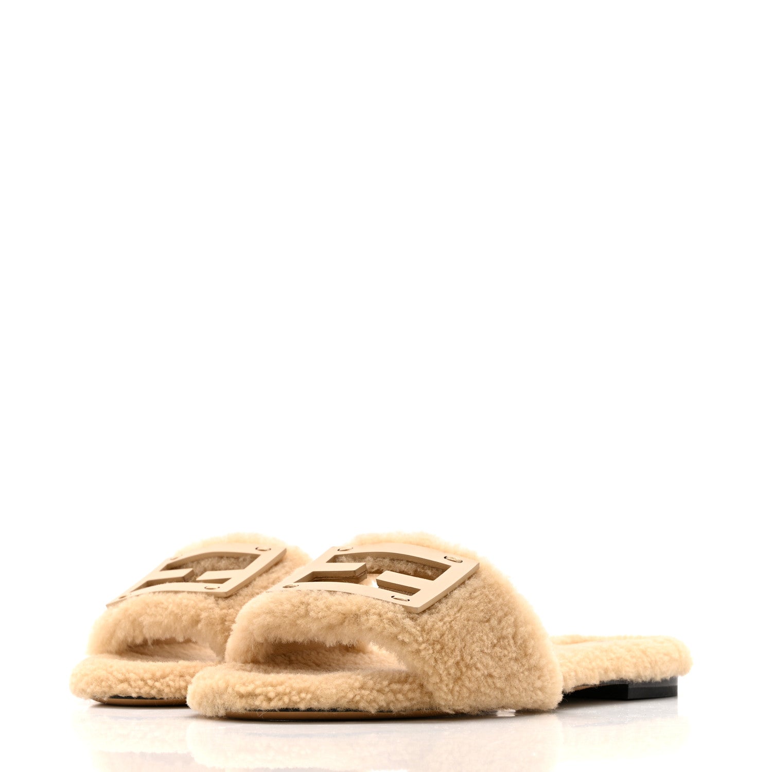 FENDI SHEARLING FF BAGUETTE SLIDE SANDAL BEIGE NATURALE BEIGE