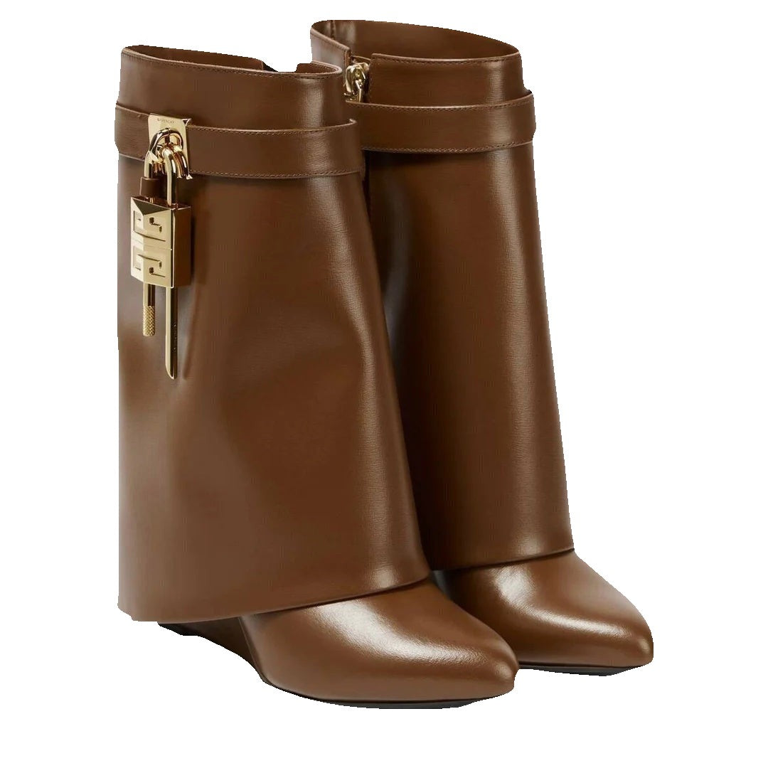 Givenchy Shark Lock Boots in Leather - Brown