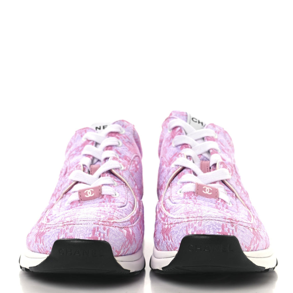 CHANEL TWEED SUEDE CALFSKIN CC SNEAKERS PINK & BEIGE