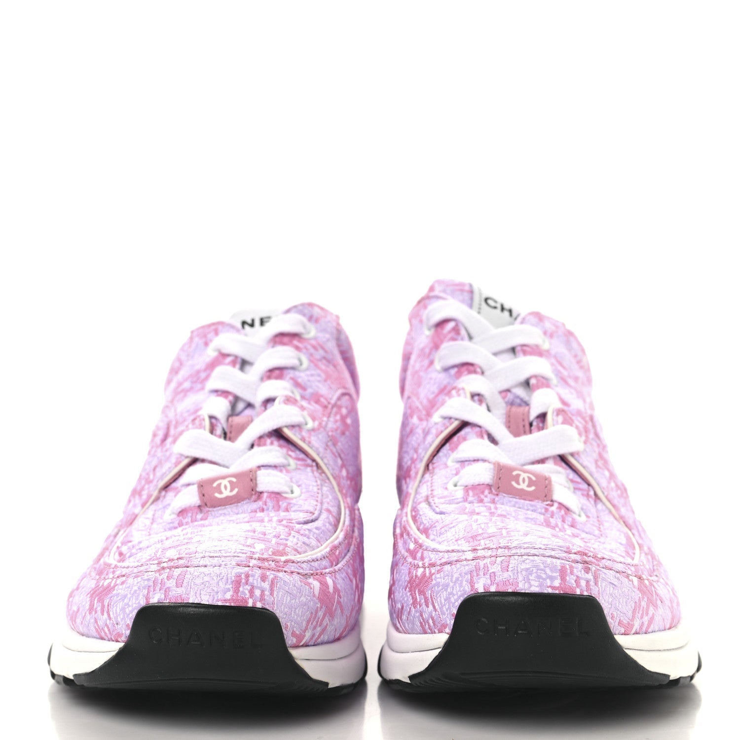 CHANEL TWEED SUEDE CALFSKIN CC SNEAKERS PINK & BEIGE