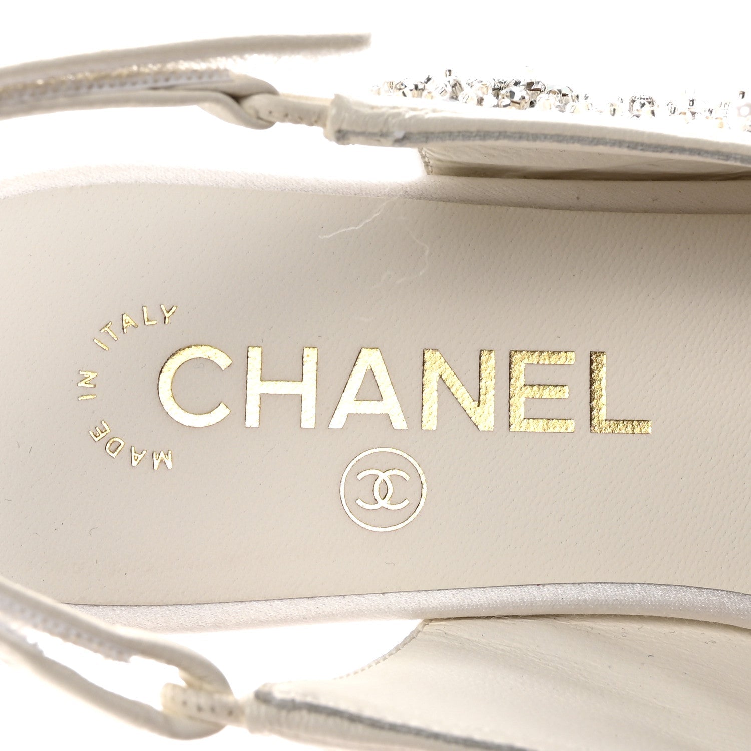 CHANEL SATIN CRYSTAL LAMBSKIN GROSGRAIN BOW CC SLINGBACK FLATS WHITE BLACK