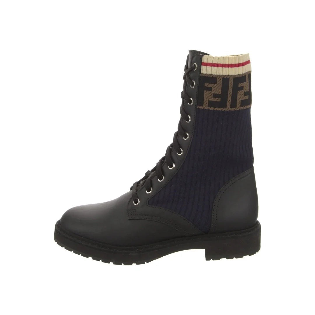 Fendi Filo FF Suede Combat Boots - Navy/Black