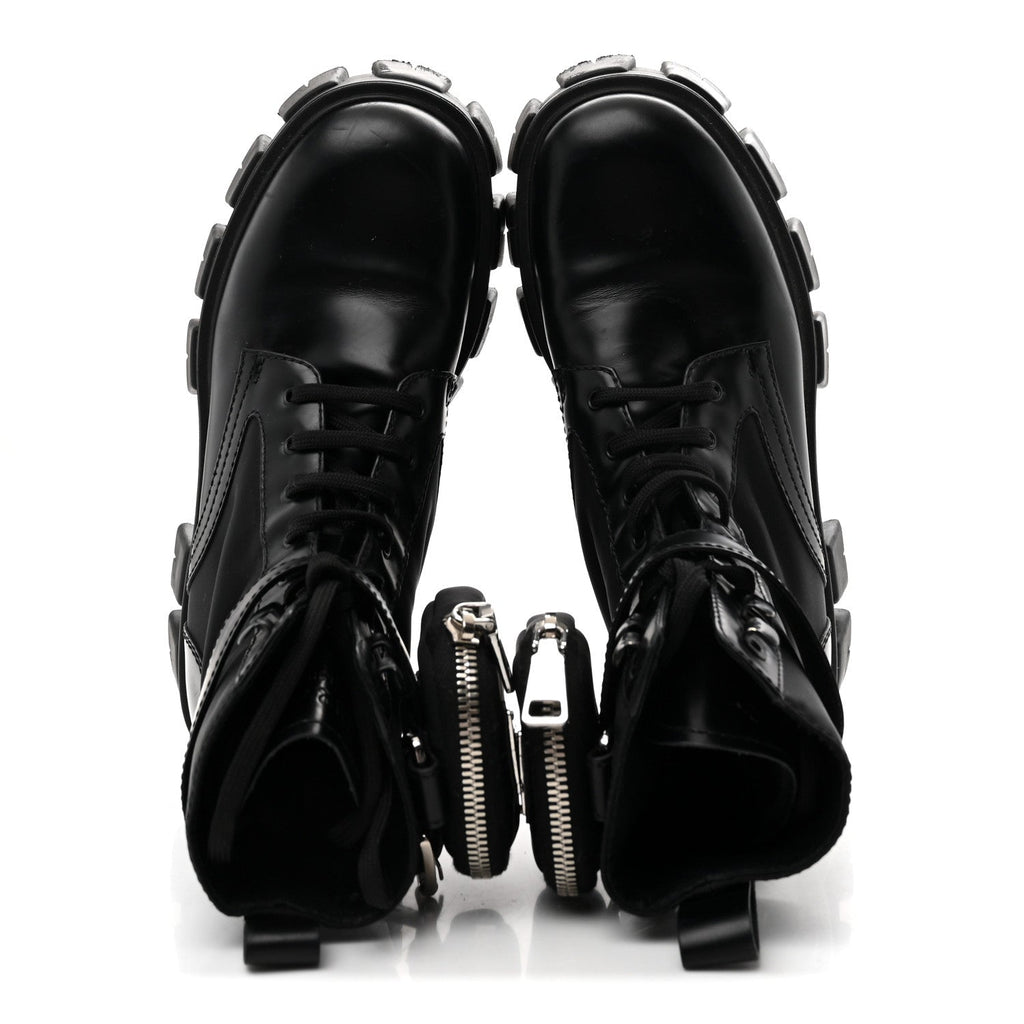 PRADA MONOLITH NYLON POUCH POCKET BOOTS BLACK