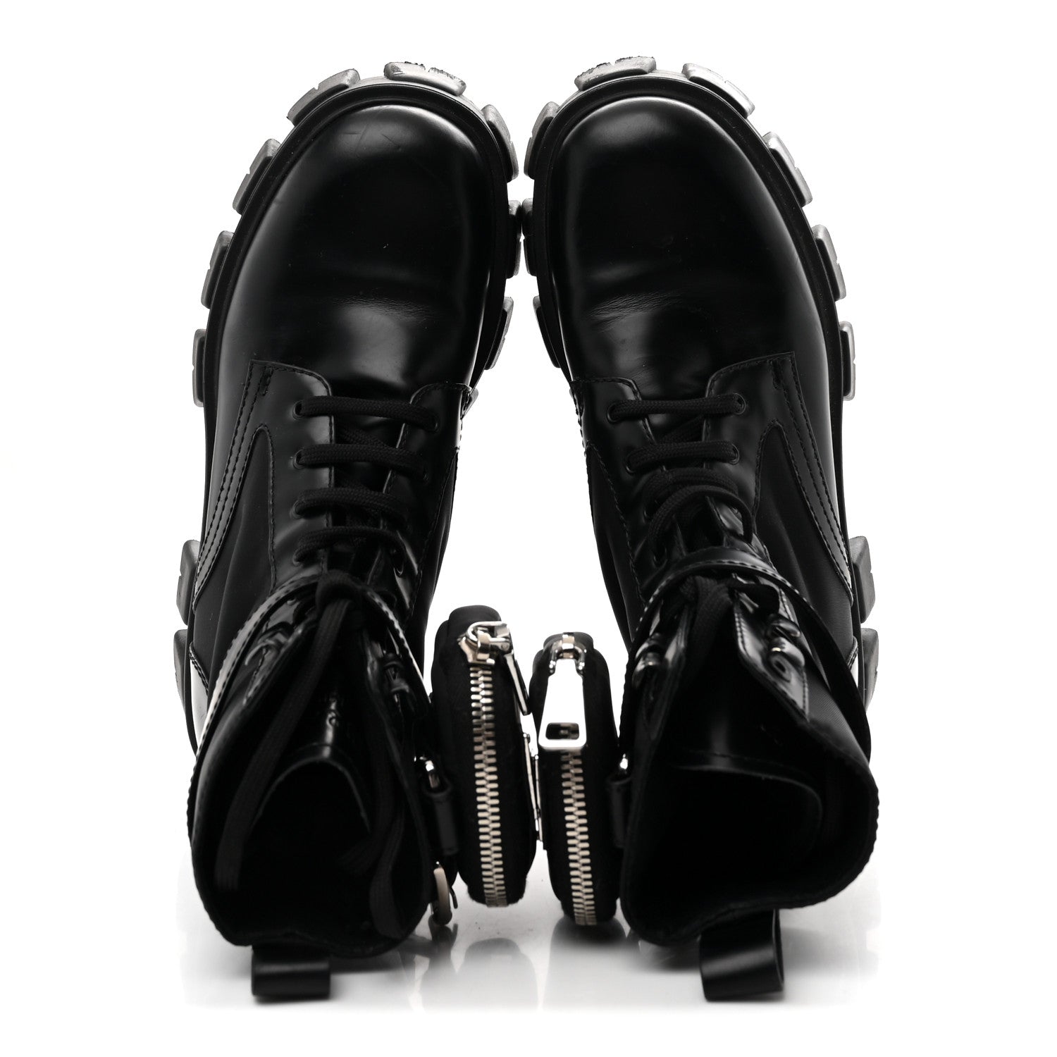 PRADA MONOLITH NYLON POUCH POCKET BOOTS BLACK