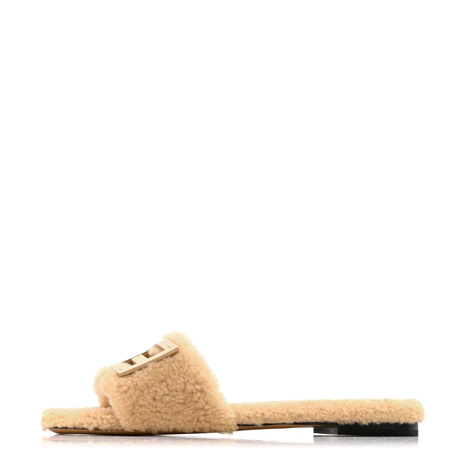FENDI SHEARLING FF BAGUETTE SLIDE SANDAL BEIGE NATURALE BEIGE