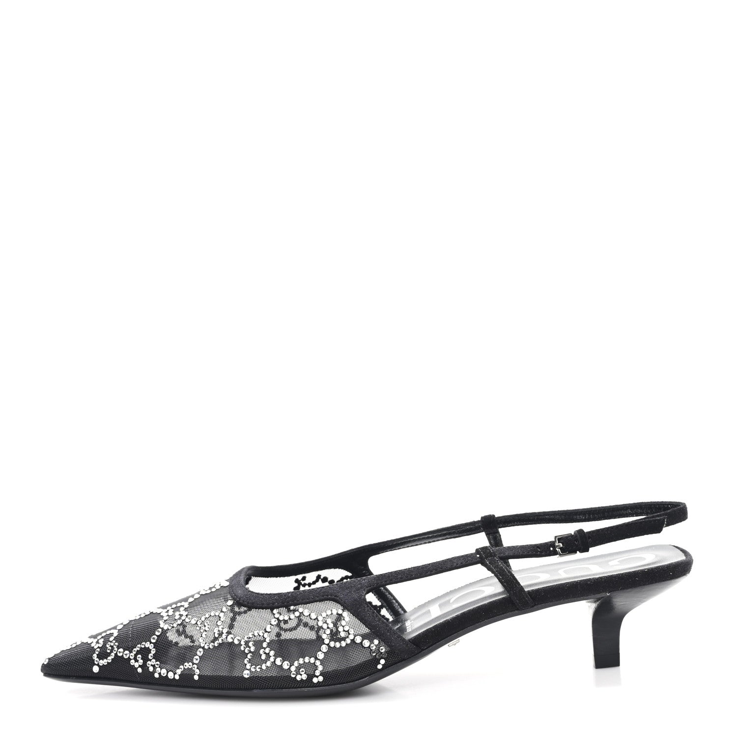 GUCCI CRYSTAL GG MONOGRAM SLINGBACK PUMPS BLACK