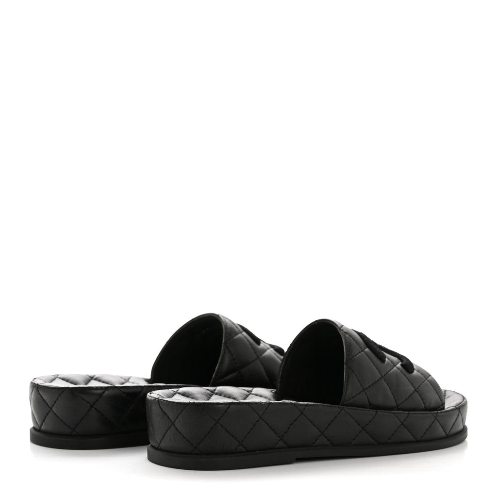 CHANEL LAMBSKIN QUILTED CC MULE SANDAL BLACK
