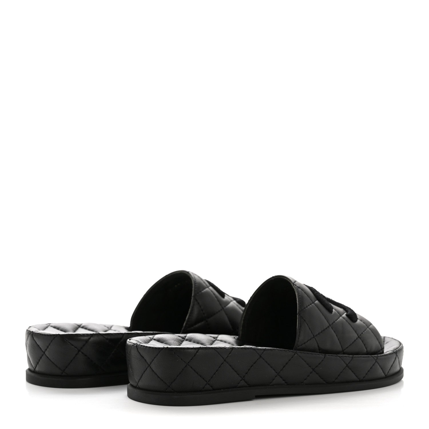 CHANEL LAMBSKIN QUILTED CC MULE SANDAL BLACK