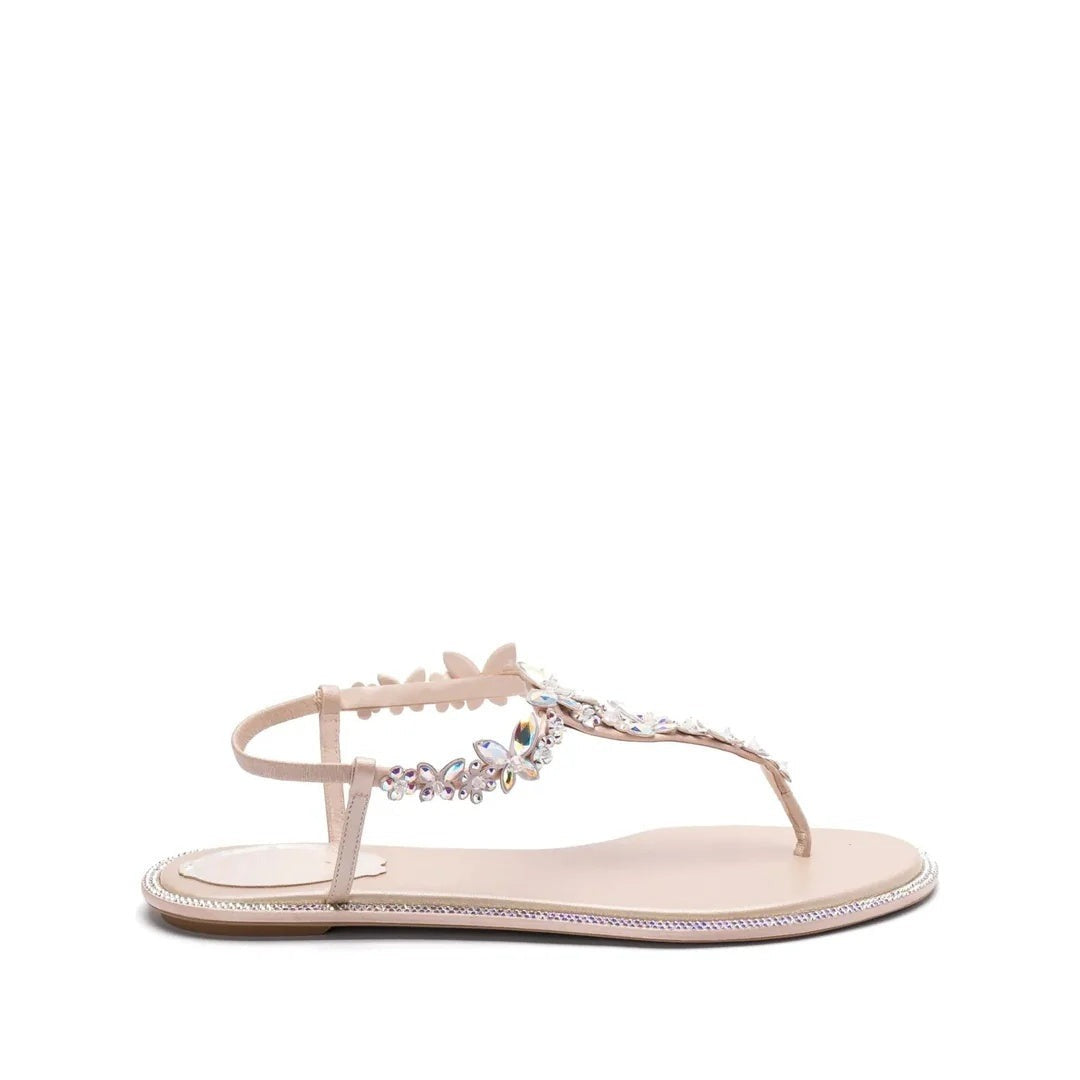 René Caovilla Butterflower Crystal Ivory Sandal - Nude