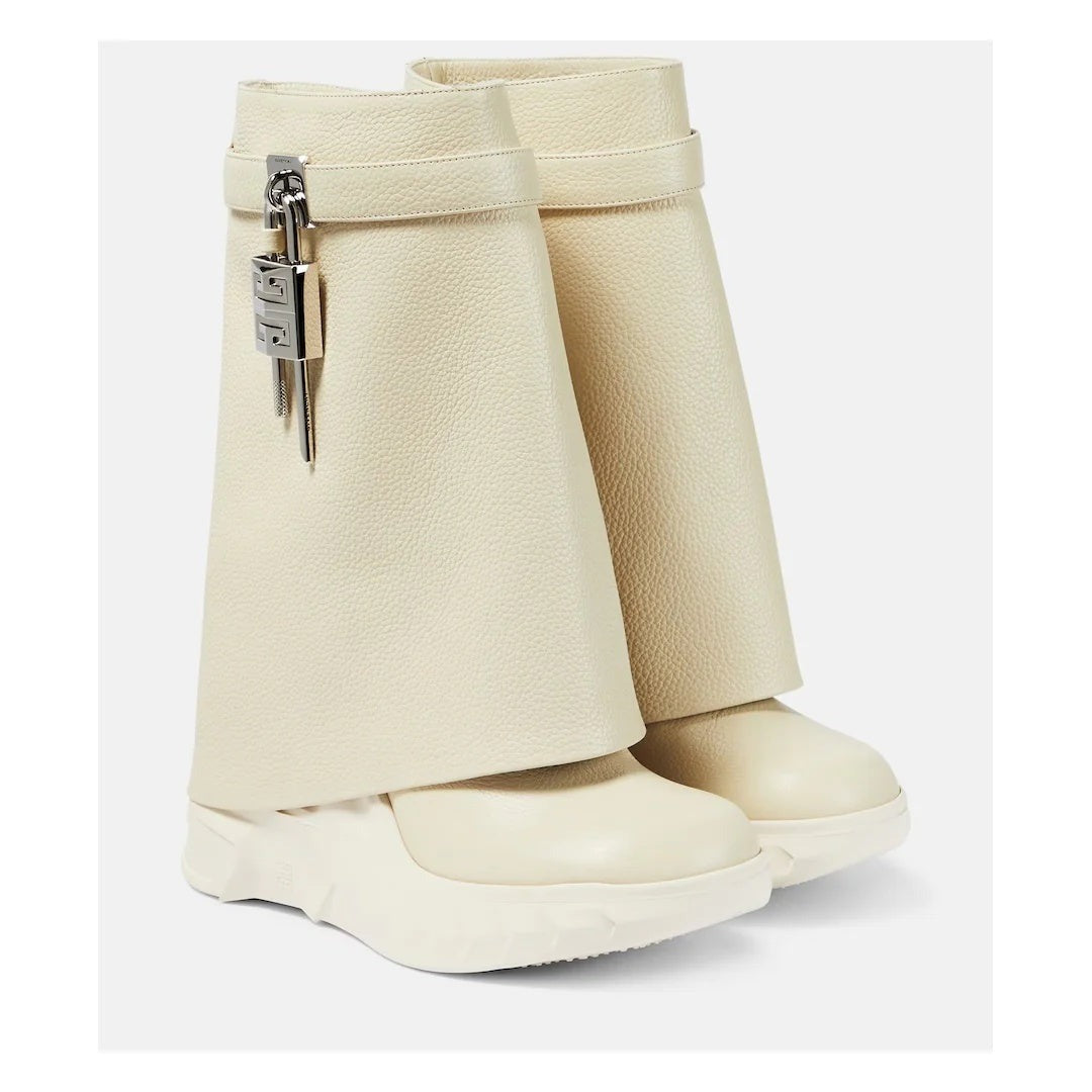 Givenchy Shark Lock 85mm Leather Boots - Cream/Ivory