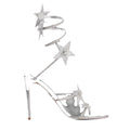 René Caovilla Flower Cleo 105 Satin Heeled Sandal - Silver