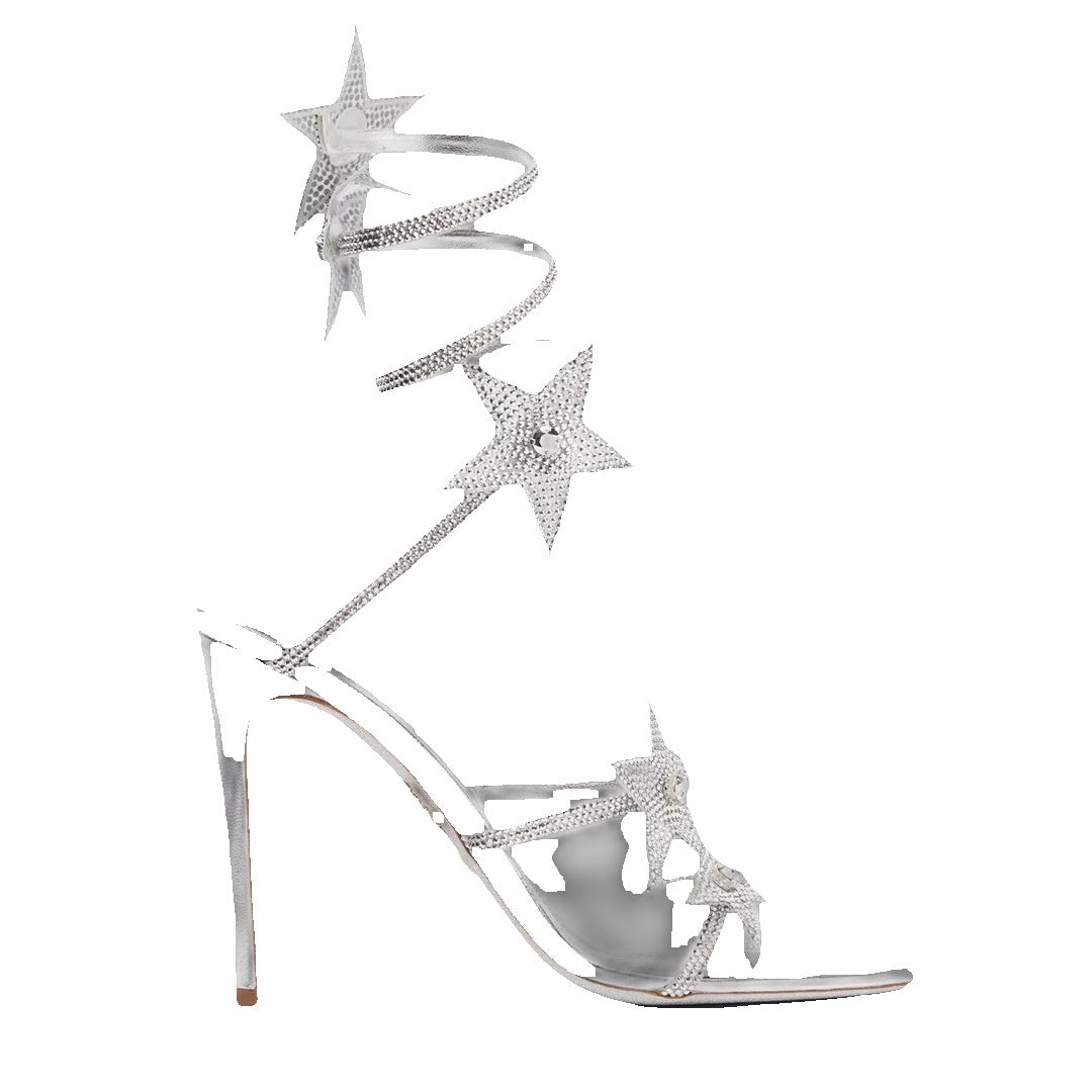 René Caovilla Flower Cleo 105 Satin Heeled Sandal - Silver