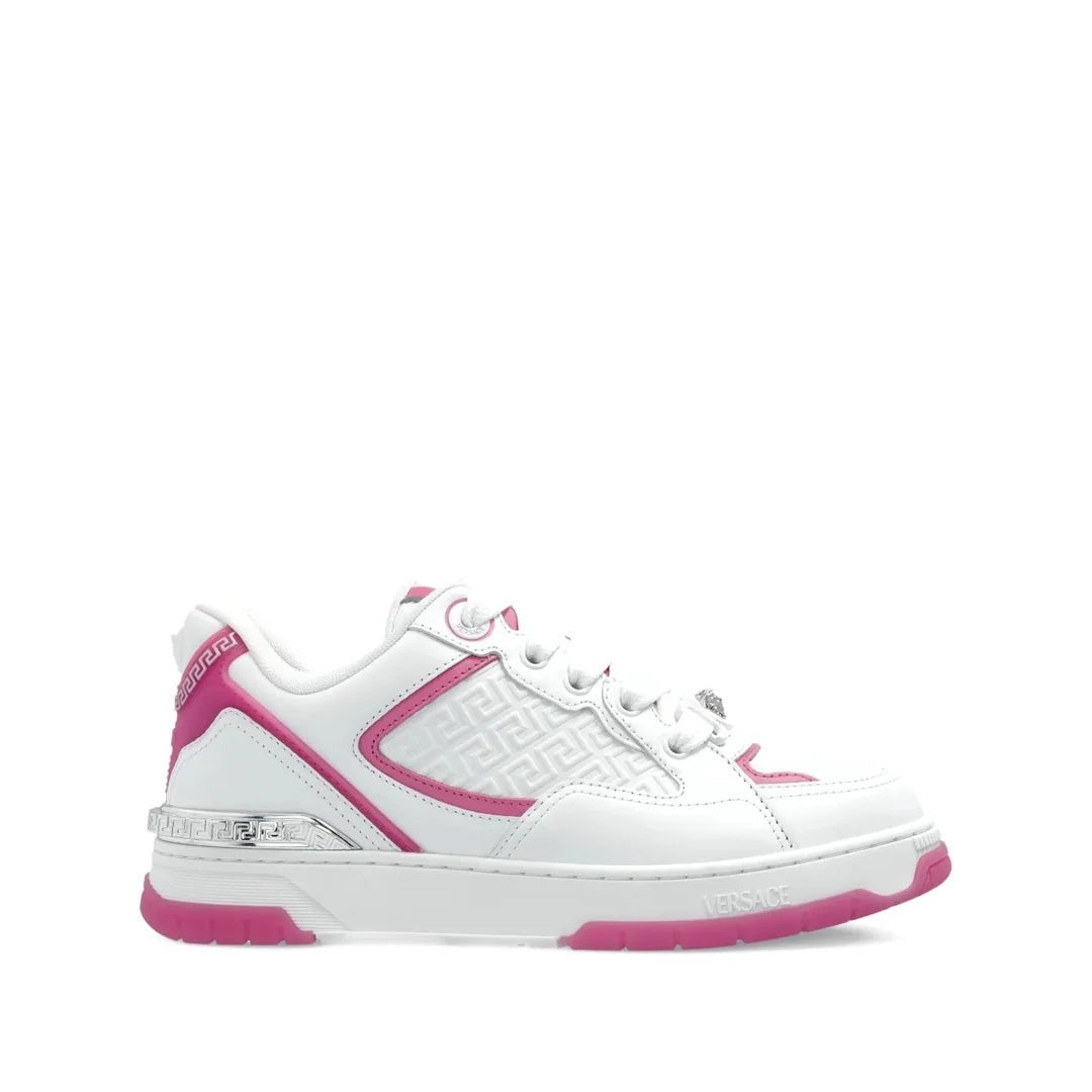 Versace Leather Sneakers With Greek Embroidery - White/Pink