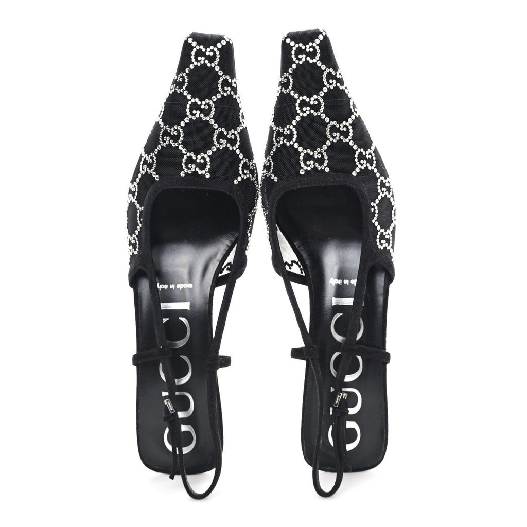 GUCCI CRYSTAL GG MONOGRAM SLINGBACK PUMPS BLACK