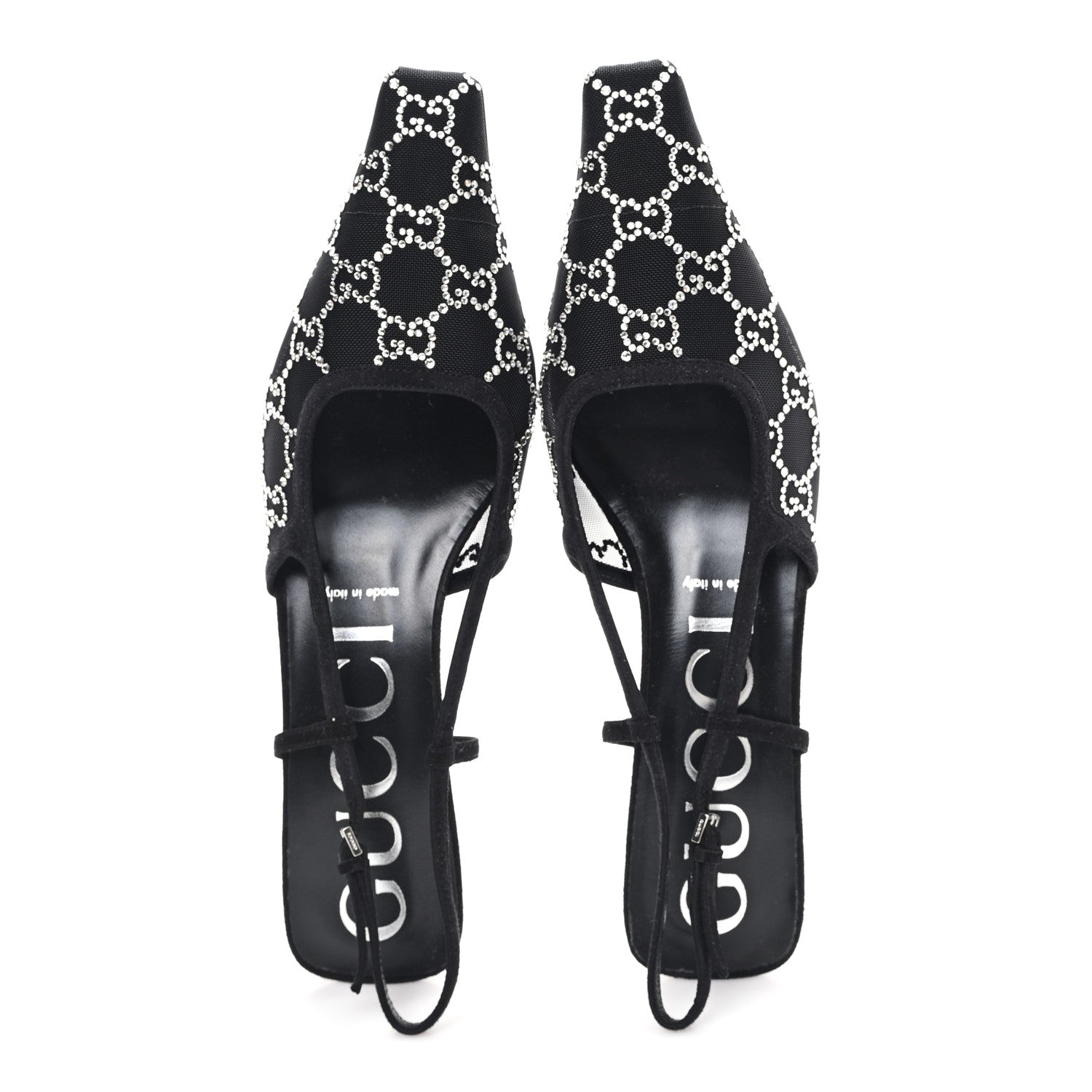 GUCCI CRYSTAL GG MONOGRAM SLINGBACK PUMPS BLACK