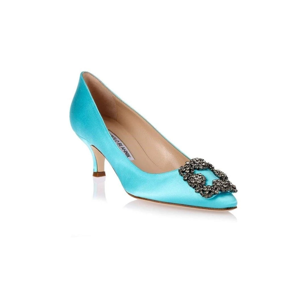 Manolo Blahnik Hangisi 50 Satin Pump - Turquoise