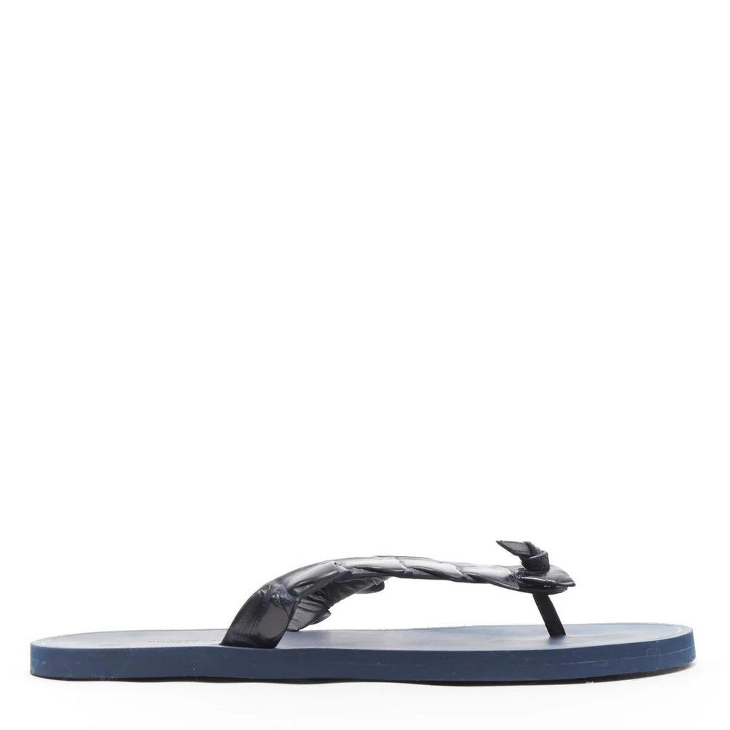 Bottega Veneta Sampieri Flat Thong Rubber Flip Flops - Navy/Grey