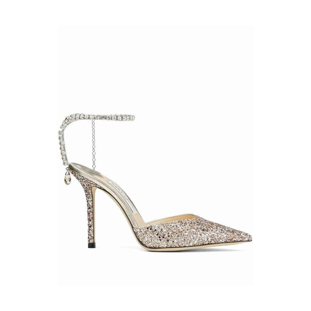 Jimmy Choo Saeda 100 Pink Glitter Pumps - Rose Gold Glitter